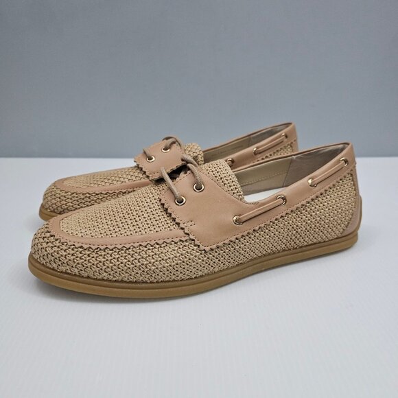 Dolce Vita Darsen Woven Loafer Womens 8 Tan Raffia Lace Up Boat Shoe Casual NEW - Picture 1 of 15